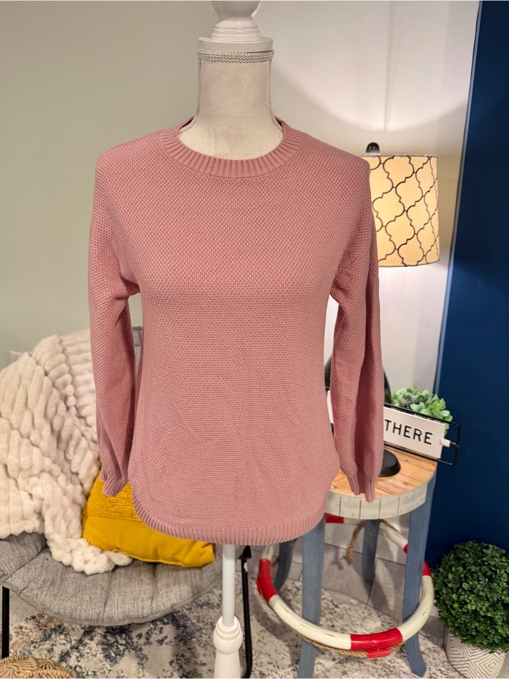 MEROKEETY Dusty Rose Textured Knit Sweater S